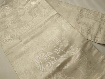 平和屋着物◎九寸名古屋帯　壁画文様　銀糸　正絹　逸品　CABE8202oy