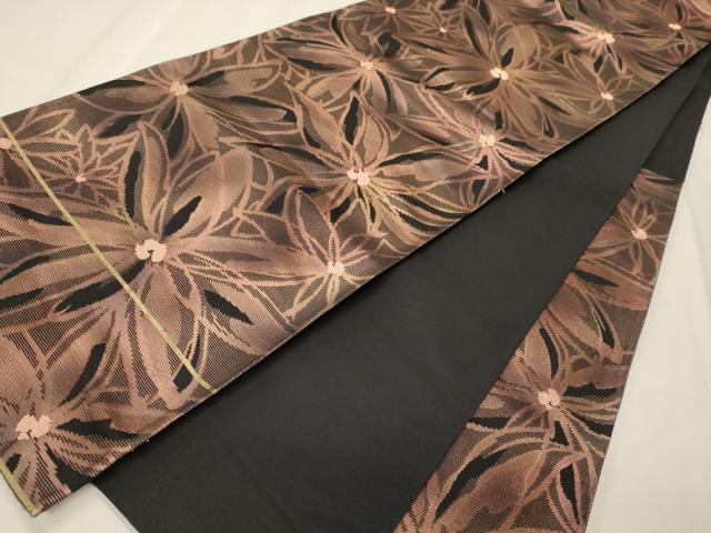 平和屋着物◎六通柄袋帯　舞花文　黒地　正絹　逸品　CABE8225oy