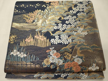 平和屋着物◎六通柄袋帯　唐織　遠山松風文　金糸　正絹　逸品　CABE8236oy