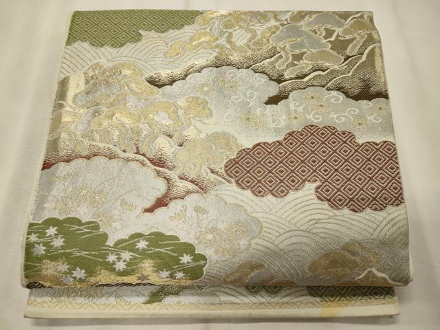 平和屋着物◎六通柄　京袋帯　雲取り吉祥枝松文　金銀糸　正絹　逸品　CABE8253oy