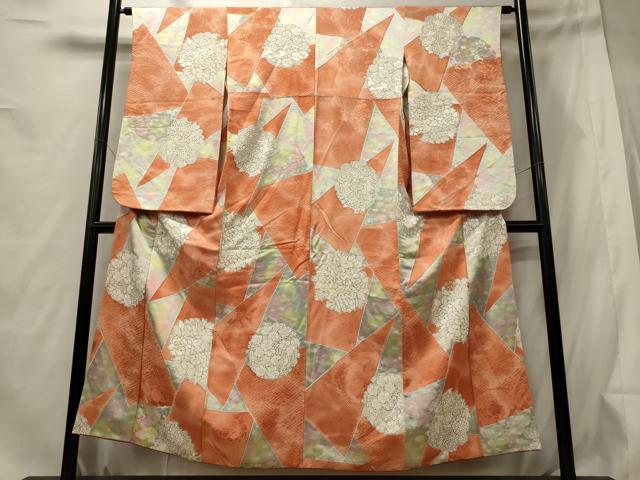 平和屋着物■小振袖 二尺袖 切り嵌め草花丸文 地紋起こし 暈し染め 正絹 逸品 CABE8265oy
