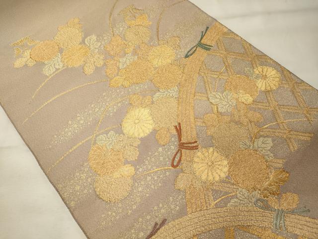 平和屋着物◎太鼓柄袋帯 綴れ 籬菊文 金糸 正絹 逸品 未使用