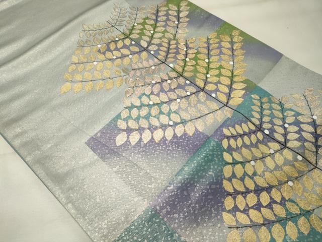 平和屋着物◎太鼓柄袋帯 駒刺繍 草木文 金彩 正絹 逸品 CABE8320oy