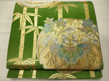 平和屋着物◎六通柄袋帯　唐織　笹竹鳳凰丸文　金銀糸　正絹　逸品　CABE8328oy