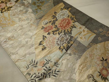 平和屋着物◎六通柄袋帯　唐織　琳派扇面紋　金銀糸　正絹　逸品　CABE8333oy
