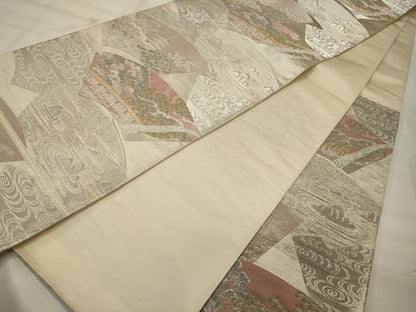 平和屋着物◎西陣 服部織物謹製 六通柄袋帯 地紙風景文 金銀糸 正絹 逸品 CABE8339oy