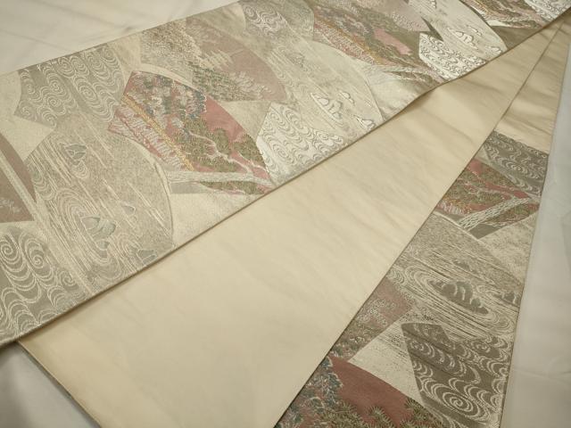 平和屋着物◎西陣 服部織物謹製 六通柄袋帯 地紙風景文 金銀糸 正絹 逸品 CABE8339oy