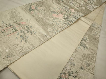 平和屋着物◎六通柄袋帯　唐織　プラチナ箔　桃山絵巻　正絹　逸品　CABE8342oy