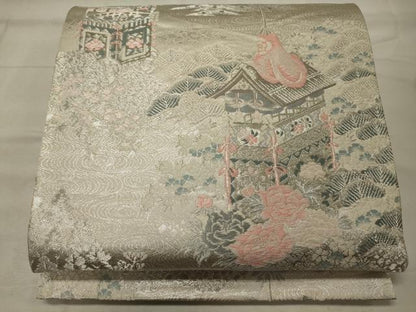 平和屋着物◎六通柄袋帯　唐織　プラチナ箔　桃山絵巻　正絹　逸品　CABE8342oy