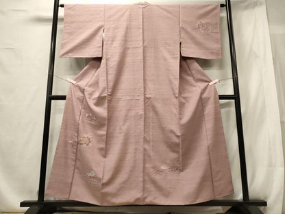 平和屋着物■訪問着 紬地 総刺繍 風景草木文 正絹 逸品 CABE8361oy