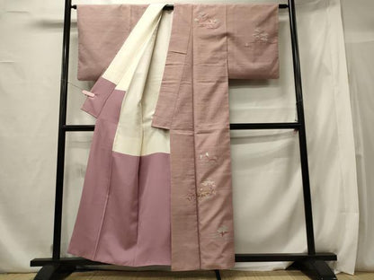 平和屋着物■訪問着 紬地 総刺繍 風景草木文 正絹 逸品 CABE8361oy