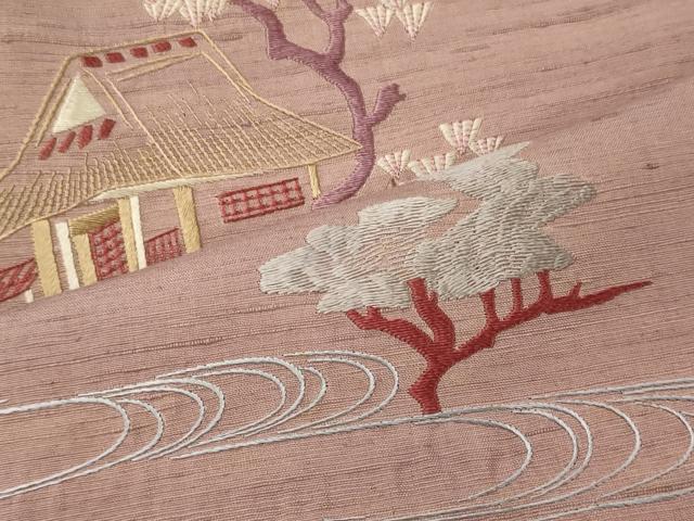 平和屋着物■訪問着 紬地 総刺繍 風景草木文 正絹 逸品 CABE8361oy