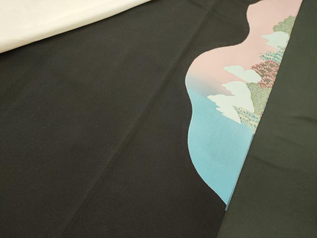 平和屋着物■豪華黒留袖　作家物　渡橋風景花松文　暈し染め　金彩　正絹　逸品　CABE8365oy