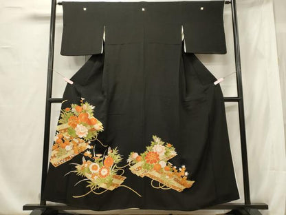 平和屋着物■豪華黒留袖 駒刺繍 花筏 金彩 正絹 逸品 CABE8366oy