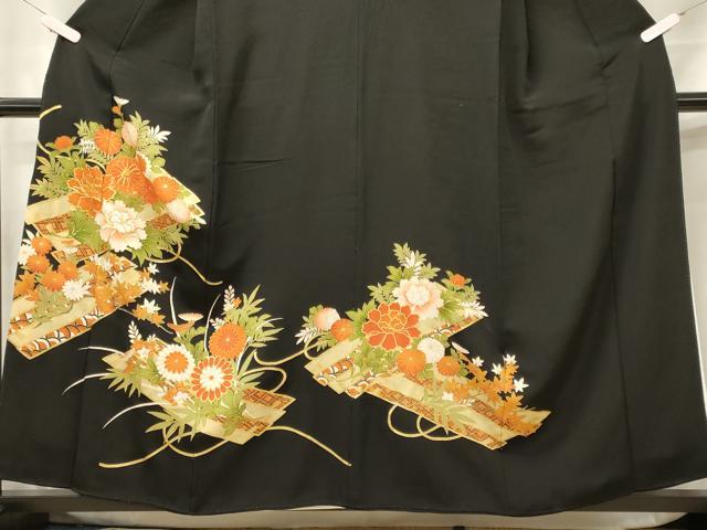平和屋着物■豪華黒留袖 駒刺繍 花筏 金彩 正絹 逸品 CABE8366oy