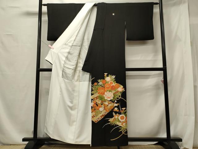 平和屋着物■豪華黒留袖 駒刺繍 花筏 金彩 正絹 逸品 CABE8366oy