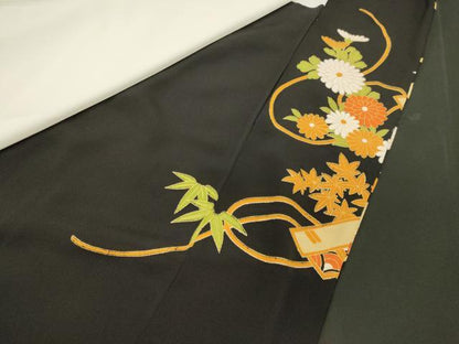 平和屋着物■豪華黒留袖 駒刺繍 花筏 金彩 正絹 逸品 CABE8366oy