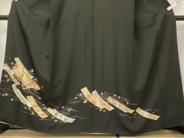 平和屋着物■豪華黒留袖 駒刺繍 短冊飛鶴松葉花文 金彩 正絹 逸品 CABE8367oy
