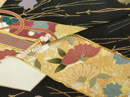 平和屋着物■豪華黒留袖 駒刺繍 短冊飛鶴松葉花文 金彩 正絹 逸品 CABE8367oy