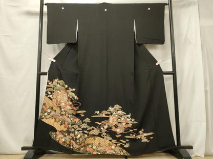 平和屋着物■豪華黒留袖 駒刺繍 御所車花唐草松文 金彩 正絹 逸品 CABE8368oy