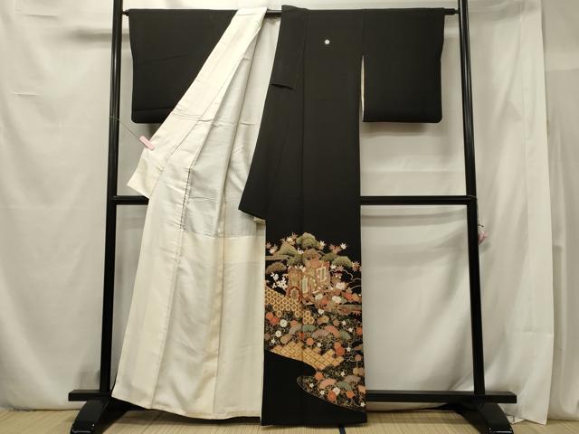 平和屋着物■豪華黒留袖 駒刺繍 御所車花唐草松文 金彩 正絹 逸品 CABE8368oy