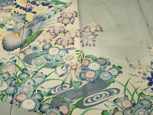 平和屋着物■豪華色留袖 駒刺繍 流水尾長鳥花文 暈し染め 金銀彩 正絹 逸品 CABE8373oy