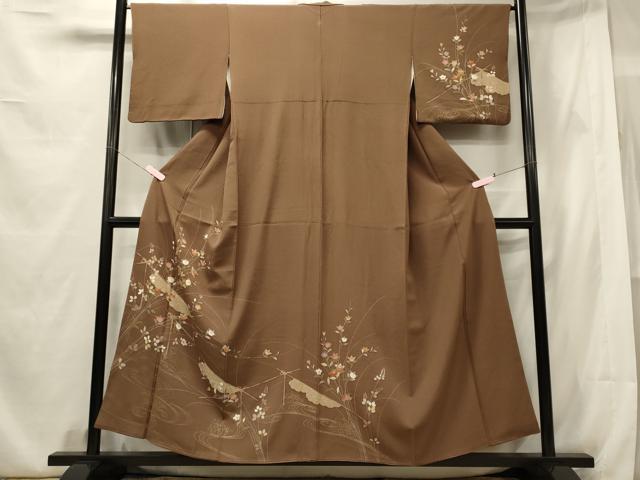 平和屋着物■訪問着 駒刺繍 流水草花文 金彩 正絹 逸品 CABE8374oy