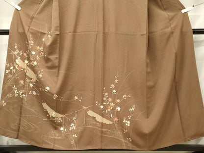 平和屋着物■訪問着 駒刺繍 流水草花文 金彩 正絹 逸品 CABE8374oy