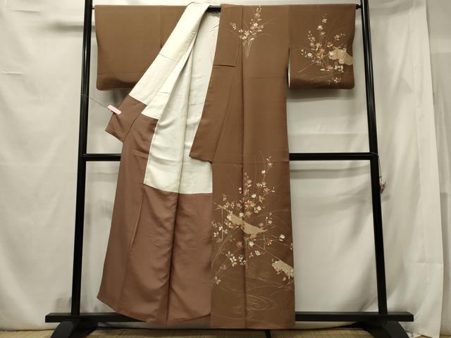 平和屋着物■訪問着 駒刺繍 流水草花文 金彩 正絹 逸品 CABE8374oy