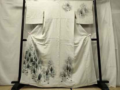 平和屋着物■訪問着 手描き 風景草木文 暈し染め 正絹 逸品 CABE8375oy
