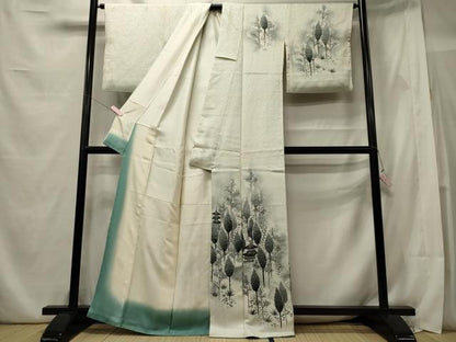 平和屋着物■訪問着 手描き 風景草木文 暈し染め 正絹 逸品 CABE8375oy