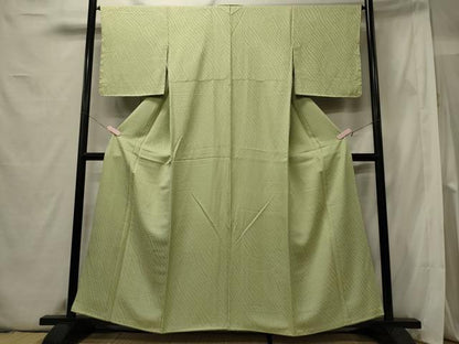 平和屋着物■上質な色無地 扇面地紋 若芽色 正絹 逸品 CABE8382oy