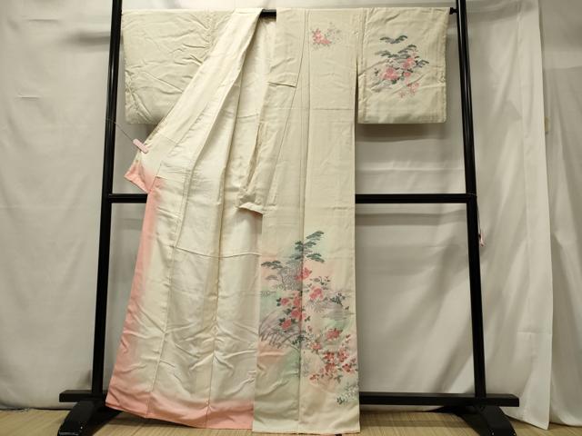 平和屋着物■訪問着 鴛鴦草花文 暈し染め 正絹 逸品 CABE8399oy