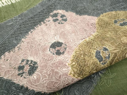 平和屋着物●中国三大刺繍　スワトウ相良刺繍　六通柄袋帯　紬地　絞り　花唐草文　正絹　逸品　CABE8442hy