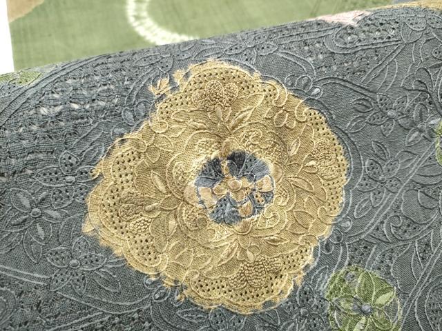 平和屋着物●中国三大刺繍　スワトウ相良刺繍　六通柄袋帯　紬地　絞り　花唐草文　正絹　逸品　CABE8442hy