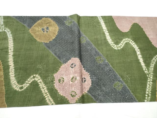 平和屋着物●中国三大刺繍　スワトウ相良刺繍　六通柄袋帯　紬地　絞り　花唐草文　正絹　逸品　CABE8442hy