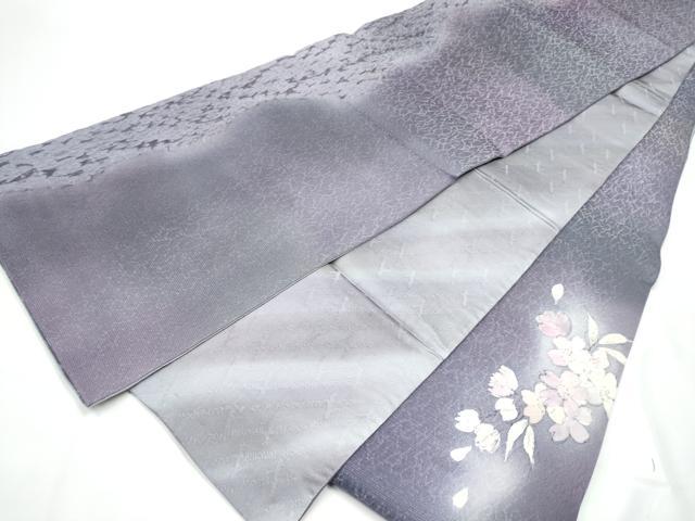 平和屋着物●絞り染色作家　藤井浩　太鼓柄袋帯　杢目絞り　舞桜文　銀通し地　正絹　逸品　CABE8444hy