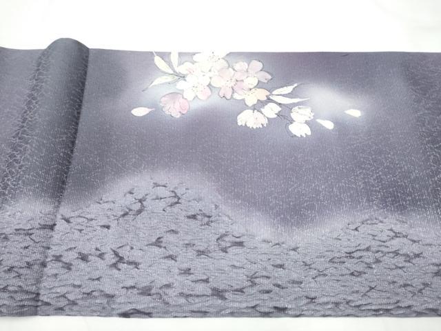 平和屋着物●絞り染色作家　藤井浩　太鼓柄袋帯　杢目絞り　舞桜文　銀通し地　正絹　逸品　CABE8444hy