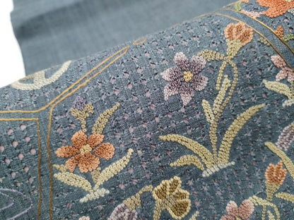 平和屋着物●中国三大刺繍　太鼓柄袋帯　紬地　切嵌花文　正絹　逸品　CABE8447hy