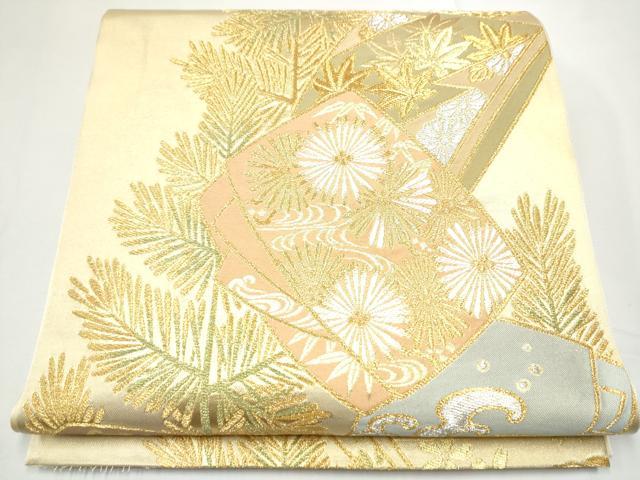 平和屋着物●西陣　川島織物　六通柄　本袋帯　色紙重ね流水草花文　金銀糸　正絹　逸品　CABE8473hy