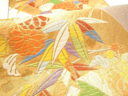 平和屋着物●西陣　川島織物　六通柄　本袋帯　草花文　金銀糸　正絹　逸品　CABE8482hy