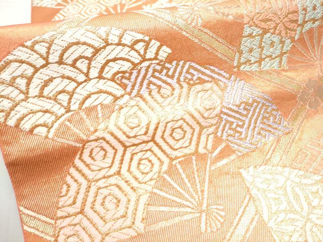 平和屋着物●西陣　川島織物　六通柄　本袋帯　唐織　扇面吉祥文　金糸　正絹　逸品　CABE8485hy 平和屋着物○西陣 川島織物 六通柄 本袋帯 唐織 扇面吉祥文