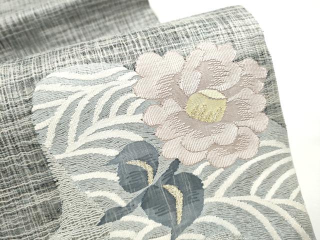 平和屋着物▽太鼓柄袋帯　スリーシーズン　春夏秋　すくい織　草花文　金糸　正絹　逸品　CABD5750hy 平和屋着物▽太鼓柄袋帯 スリーシーズン 春夏秋 すくい織 流水花