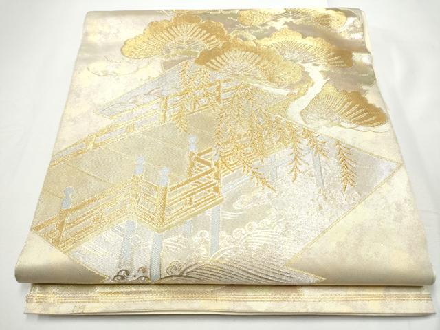 平和屋着物●西陣　川島織物　六通柄　本袋帯　渡橋浜松文　金糸　引箔　正絹　逸品　CABE8495hy