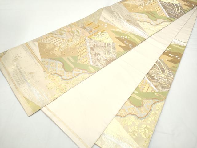 平和屋着物●西陣　川島織物　六通柄　本袋帯　屏風草花文　金銀糸　正絹　逸品　CABE8496hy