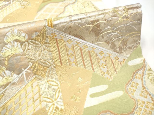 平和屋着物●西陣　川島織物　六通柄　本袋帯　屏風草花文　金銀糸　正絹　逸品　CABE8496hy