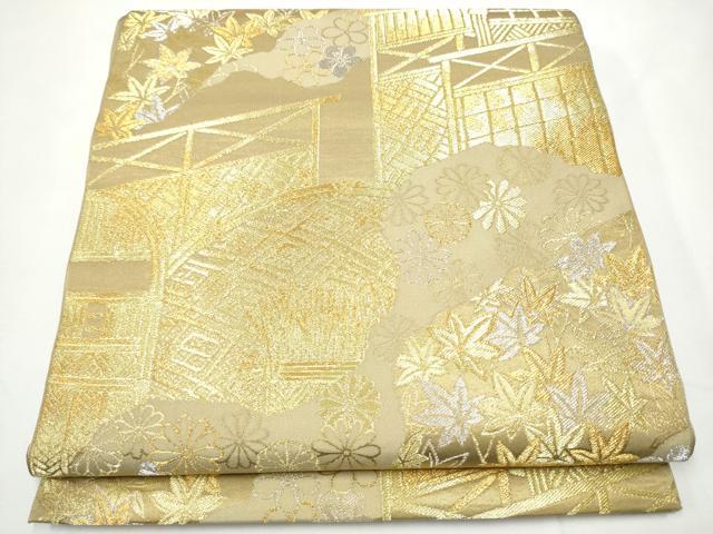 平和屋着物●西陣　川島織物　六通柄　本袋帯　籬草花文　金銀糸　正絹　逸品　CABE8497hy