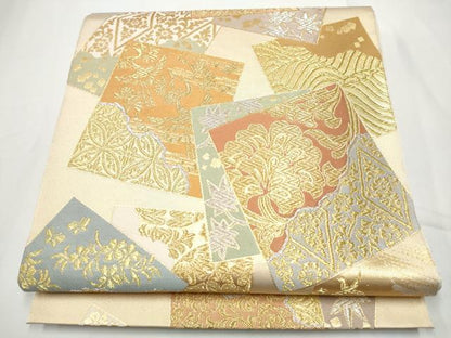 平和屋着物●西陣　川島織物　六通柄　本袋帯　色紙重ね草花文　金銀糸　正絹　逸品　CABE8499hy