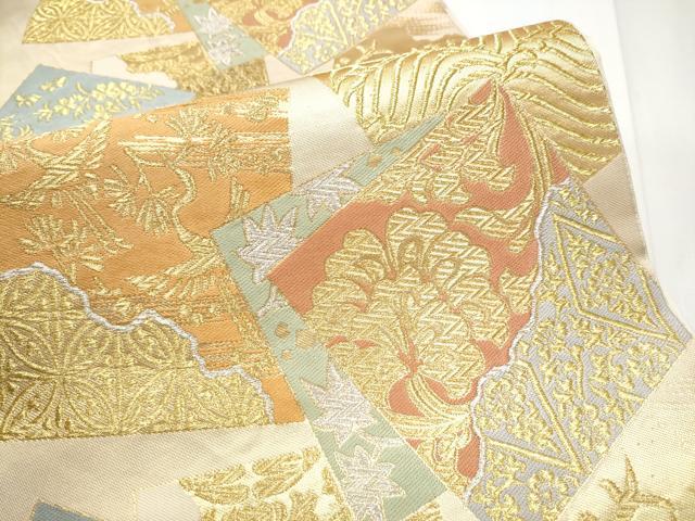 平和屋着物●西陣　川島織物　六通柄　本袋帯　色紙重ね草花文　金銀糸　正絹　逸品　CABE8499hy