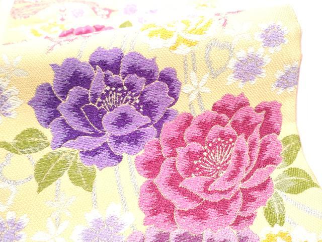平和屋着物●六通柄袋帯　リボン　花蝶文　銀糸　正絹　逸品　CABE8501hy